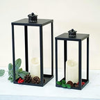 HPC Decor Black Metal Candle Lanterns Set of 2- Lanterns Decorative with Flickering Timer Candles- 16.5'' & 13'' Chunky Large Modern Farmhouse Candle Lanterns for Indoor, Outdoor, Tabletop (No Glass) - Image 5