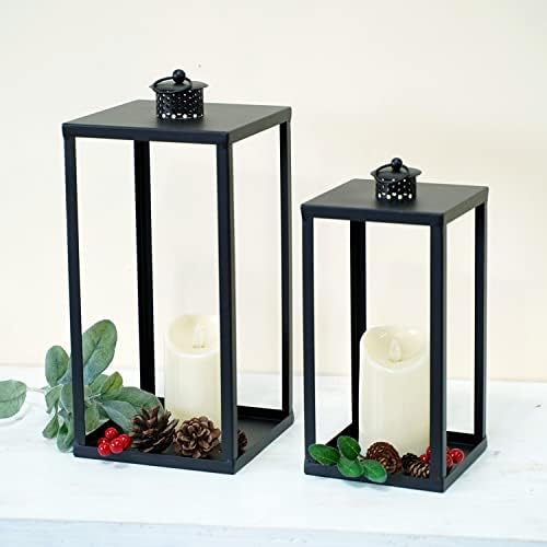 HPC Decor Black Metal Candle Lanterns Set of 2- Lanterns Decorative with Flickering Timer Candles- 16.5'' & 13'' Chunky Large Modern Farmhouse Candle Lanterns for Indoor, Outdoor, Tabletop (No Glass) - Image 5