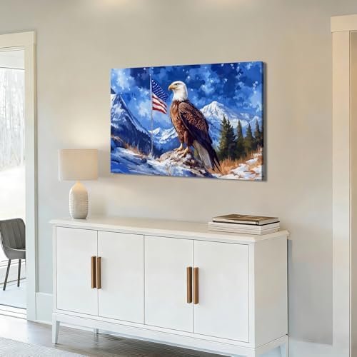Ship Next Day – Patriotic Canvas Wall Art, American Eagle Pictures, Americana Canvas Prints, Framed Wall Decor, Rustic Farmhouse Living Room Artwork, Large Canvas Prints Made in USA - Image 3