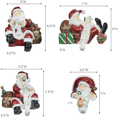 Touch of Class Checking It Twice Christmas Stocking Holder Set of Four Exclusive Holiday Decor | 4 Handpainted Classic Christmas Sculptures Featuring Santa Claus | Decorative Holiday Hook Hanger Set - Image 3