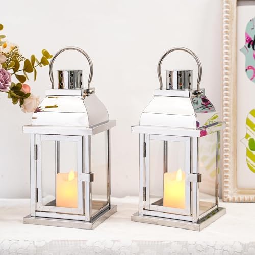 Set of 2 Decorative Metal Candle Lantern 10'' High(Silver) by Unknown