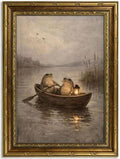 Gold Framed Two Frogs Boat Wall Art, Cottagecore Canvas Print, 16x12 by Qzzrin