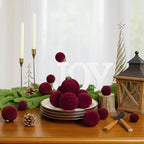 XmasExp 36PCS Velvet Christmas Ornaments Set Mixed Flocked Balls Ornaments Shatterproof Christmas Tree Decorations for Holiday,Party,Home(Burgundy) - Image 5
