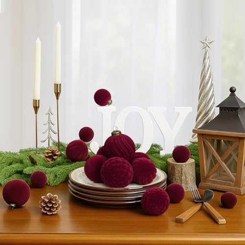 XmasExp 36PCS Velvet Christmas Ornaments Set Mixed Flocked Balls Ornaments Shatterproof Christmas Tree Decorations for Holiday,Party,Home(Burgundy) - Image 5