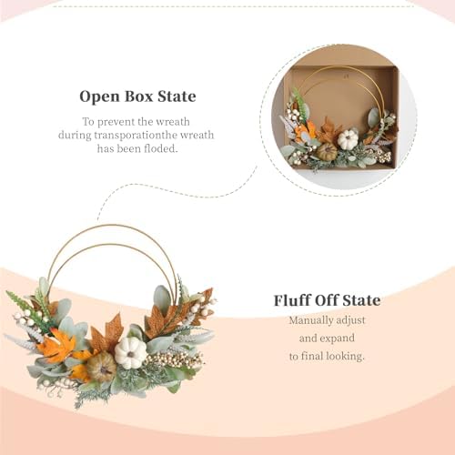 (2pcs) 16-inch Fall Wreath Handmade Rabbit Ear Leaf Maple Leaf White Berry Pumpkin Iron Wreath Front Door Window Farmhouse Decor Thanksgiving Halloween Harvest Festival Party Wedding Decor - Image 4