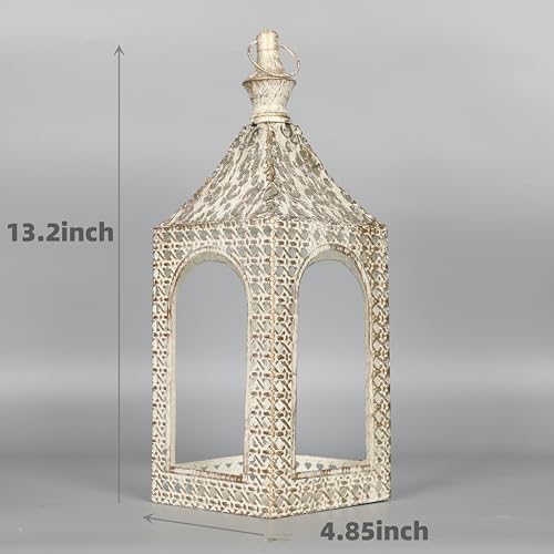 Moroccan Lantern Lamp Decorative Candle Holders for Ramadan Decorations, Hanging, Outdoor Patio or Porch, Indoor Home Decor (White 13.2inch) - Image 5