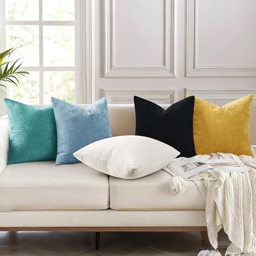 decorUhome Soft Chenille Turquoise Throw Pillow Covers 26X26 Set of 2 - Image 5