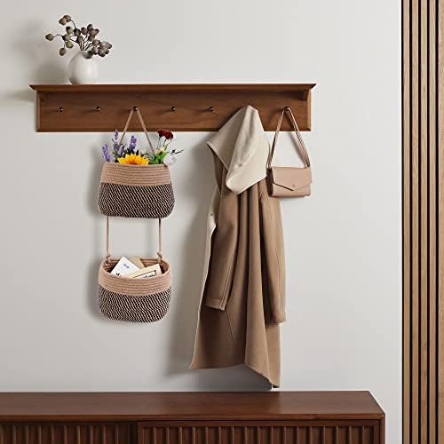 Over The Door Hanging Basket, 2 Tier Cotton Rope Woven Wall Basket, Magazine Racks Hanging Organizer, Decorative Hanging Storage Baskets for Organizing Living Room, Bathroom and Bedroom (Jute-black) - Image 2