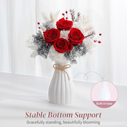 Lewondr Preserved Flowers Bouquet, Red Roses Forever Flowers for Delivery - Image 2