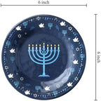 UPware Hanukkah Melamine Round Dessert Plates, Small Serving Plates, Hanukkah Decorations, for Appetizer, Snacks, and Side Dishes, Blue, 6 Inch, Set of 4 - Image 3