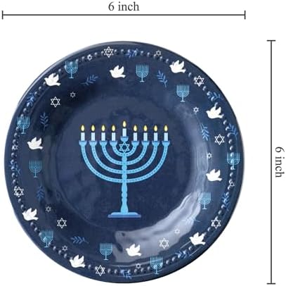 UPware Hanukkah Melamine Round Dessert Plates, Small Serving Plates, Hanukkah Decorations, for Appetizer, Snacks, and Side Dishes, Blue, 6 Inch, Set of 4 - Image 3