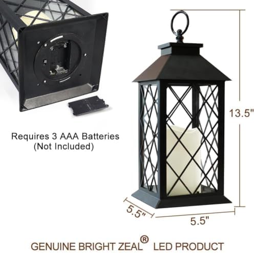 2-Pack 13.5" Vintage Candle Lantern with LED Pillar Candle (Black, 6hr Timer) - IP44 Waterproof Battery Powered Decorative Light - Outdoor Patio Hanging Lantern Decorative Tabletop Light - Image 6