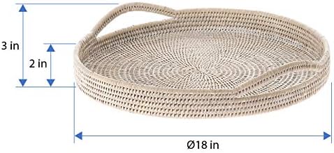 KOUBOO La Jolla Rattan Serving Tray with Handles, White, Ottoman Tray - Image 4