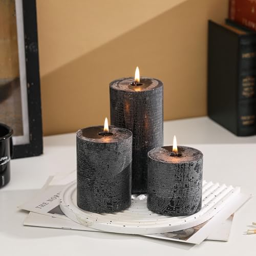 3x6 Inch Black Pillar Candles Set of 3 - Hand-Poured Unscented Candles, Long Clean Burning, Large Big Candle, Smokeless Dripless Candle for Dinner Table, Wedding, Home, Bathroom, Gothic Decor - Image 2