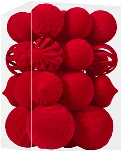 30pcs Velvet Christmas Ball Ornaments, Flocked Shatterproof Christmas Ornaments Hanging Xmas Tree Decorations Set for Home Party Holiday Decor (Multi-Size, Red) by Unknown