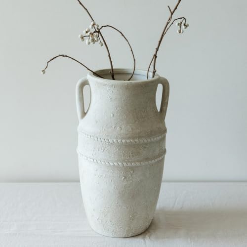 11" Vintage Ceramic Vase with Handles, Rustic Farmhouse Home Decor by LwellDwell