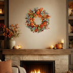 20 Inch Pre-Lit Pumpkin Fall Wreath for Front Door, 30 White LEDs - Image 6