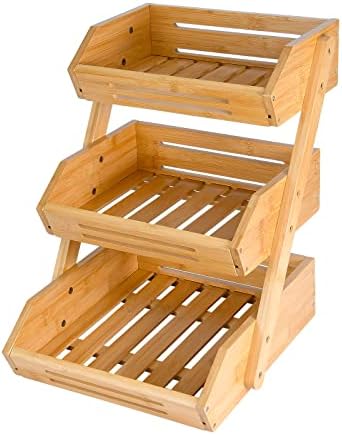 VIKEYHOME 3-Tier Bamboo Fruit Basket for Kitchen - 16" Tall Produce Stand by VIKEYHOME