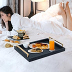 XIGEXIGE Black Faux Leather Serving Tray, 17x12 inches, Brushed Gold Handles, Decorative Tray for Ottoman Coffee Table, Living Room, Kitchen, Bathroom - Image 6