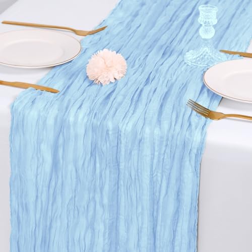 14 Pack Baby Blue Cheesecloth Table Runner 17x108 Inch Semi Sheer Boho Gauze Cheese Cloth Fabric Table Runners, for Wedding Party Baby Shower Birthday Home Decor Garden Farmhouse - Image 7