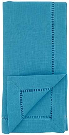 SARO LIFESTYLE Classic Hemstitch Cloth Napkins (Set of 12) - Elegant Everyday Dinner Napkins with Textured Fabric and Hemstitched Border for Dining Tables and Formal Entertaining, 22"x22", Turquoise - Image 2