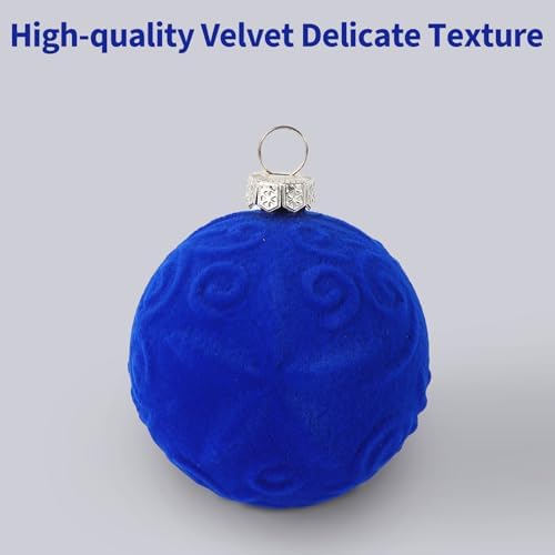 Garvee 25 Pcs Christmas Ball Ornaments, 2.36 in Blue Velvet Flocked Xmas Holiday Ball Set, Shatterproof & Lightweight Plastic Christmas Decorations for Trees Parties - Image 3