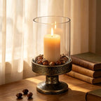 5" Wide Glass Hurricane Candle Holders and Glass Vase with Metal Base in Antique Gold, Handmade and Sturdy Glass, Pillars, Flower Arrangement, Centerpiece, Dining Table, Console Table, Mantel - Image 3