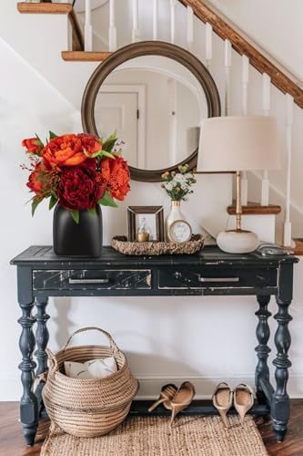 Fall Flowers in Vase Fall Table Centerpiece Faux Floral Arrangements Centerpiece Autumn Artificial Flowers with Vase Fall Flower Centerpieces for Tables Orange Silk Flowers Arrangement in Vase - Image 3