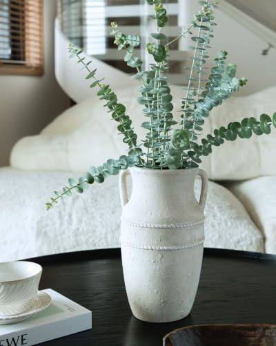 11" Vintage Ceramic Vase with Handles, Rustic Farmhouse Home Decor - Image 3