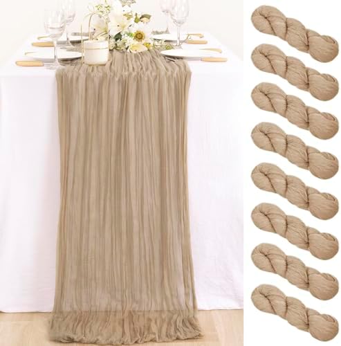 Nude Cheesecloth Table Runner Neutral Boho Fall Runner for Table, 8 Pack by MLMC