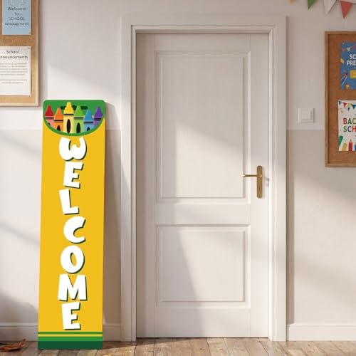Capoda Welcome Back to School Porch Sign Crayon Classroom Decorations 45 x 12 Inch Crayon Wooden Sign First Day of School Wood Door Plaque for Kindergarten Preschool Elementary Wall Entryway Yard by Capoda