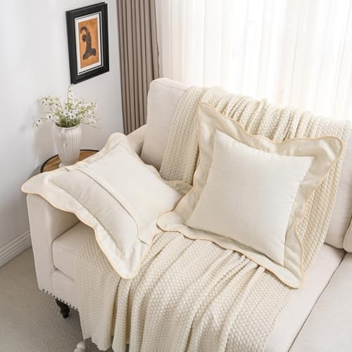 FUTEI Pack of 2 Chenille Throw Pillow Covers 20x20 Inch, Beige - Image 5