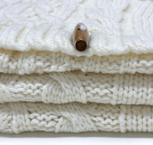 72-Inch Cable Sweater Knit Christmas Tree Skirt with Wooden Toggles, Cream - Image 4