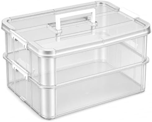 CraftGenes 2-Tier Clear Craft Storage Box with Handle by CraftGenesTools