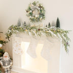 YoleShy 2 PCS 6FT Real Touch Norfolk Pine Garland Flocked Christmas Garland with Lights Pinecone and White Snow Battery Operated Prelit Garland Christmas Decorations for Mantle Fireplace Xmas Decor - Image 4