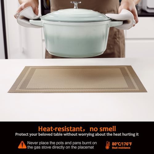 Khaki Vinyl Placemats Set of 12, Heat Resistant Table Placemats - Image 4