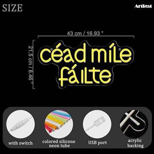 Céad Mile Fáilte LED Neon Sign A Hundred Thousand Welcomes Neon Irish Pub Decoration lrish Welcome light Entryway Decor Welcome Decor for Home Bar, Man Cave & St. Patrick's Day Housewaming Gift - Image 2