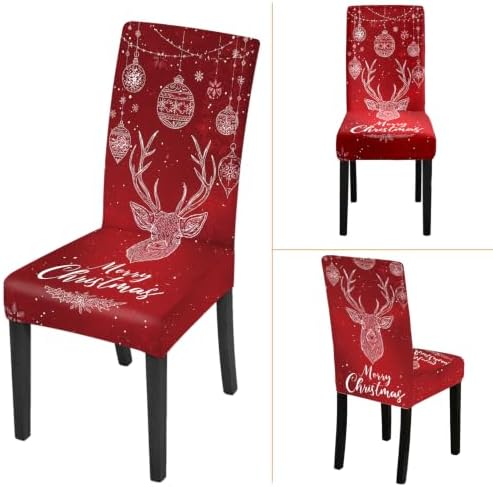 Merry Christmas Chair Covers Set of 6,Stretchable Kitchen Dining Room Chair Covers Decorations Removable Washable Dining Chair Slipcovers Chair Protectors for Dining Room & Kitchen - Image 7