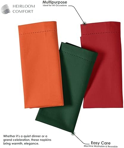 Multi Color Cloth Napkins 18x18 Inch - Set of 12-100% Cotton, Soft, Reusable - Perfect Hotel Quality Napkin for Table, Dinner, Weddings, Everyday Dining - Orange, Red, Forest Green - Image 7