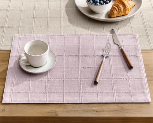 ZeeMart Linen Checked Farmhouse Placemats Set of 6, Pink 13x19in by ZEEMARTONLINE