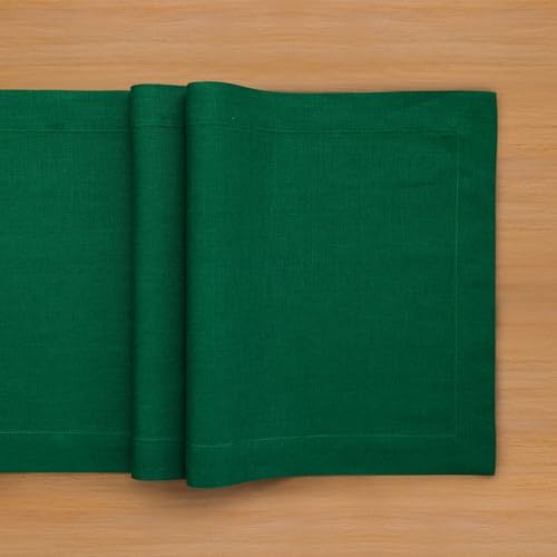Solino Home 100% Pure Linen Table Runner Christmas Green, Fete 14 x 144 in - Image 3