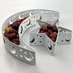 Eid Mubarak Moon Star Tray, Ramadan Decoration Ramadan Trays, Muslim Wooden Plate Tray Moon Star Shaped Food Fruit Serving Tray, Eid Mubarak Dessert Tray for Ramadan Festival Party(Silver A1) - Image 2