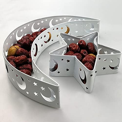 Eid Mubarak Moon Star Tray, Ramadan Decoration Ramadan Trays, Muslim Wooden Plate Tray Moon Star Shaped Food Fruit Serving Tray, Eid Mubarak Dessert Tray for Ramadan Festival Party(Silver A1) - Image 2