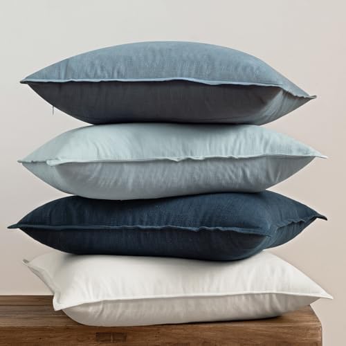 MIULEE Blue Boho Linen Decorative Pillow Covers 18x18 Inch Pack of 4 - Image 3