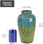 11 Inch Tall Ceramic Flower Vase, Unique Green Blue Vase for Home Decor - Image 2