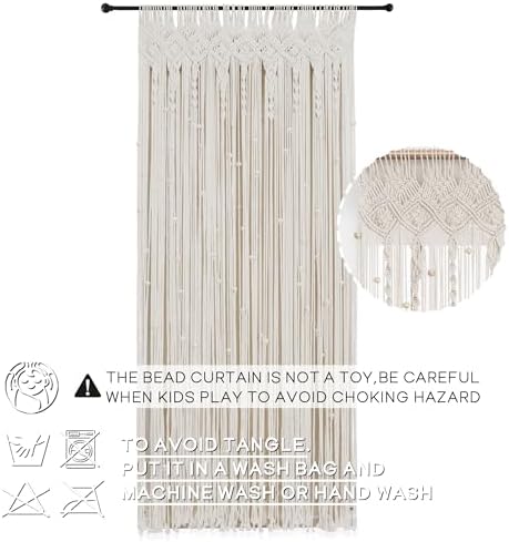 Lino Rosa Macrame Curtain Wall Hanging Boho Beaded Tapestry Curtain for Closet Doorway Room Divider Windows Bohemian Decor, 36“ W x 84" L - Image 2