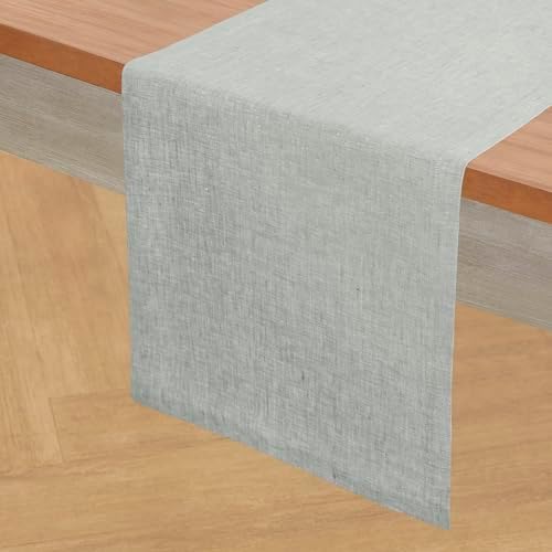 Solino Home 100% Pure Linen Table Runner Chambray Grey, Athena 14 x 48 in - Image 2