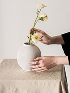 Small White Ceramic Vase - 6.3 Inch Rustic Farmhouse Flower Vase for Home Decor, Minimalist Vases for Living Room, Table, Bathroom, Holiday & Weddings (Sandstone White) - Image 2
