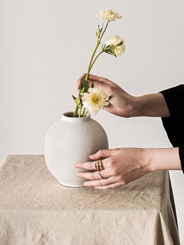 Small White Ceramic Vase - 6.3 Inch Rustic Farmhouse Flower Vase for Home Decor, Minimalist Vases for Living Room, Table, Bathroom, Holiday & Weddings (Sandstone White) - Image 2