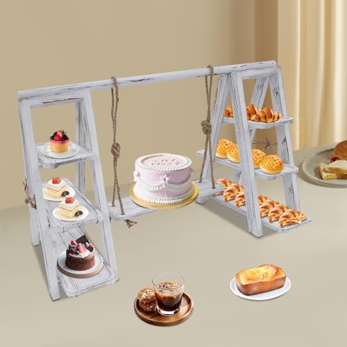 Wooden Cupcake Stand, 3 Tier Cupcake Serving Tray Display Stand, Height-Adjustable, Detachable Trays, Dessert Stands for Party, Birthday, Wedding, Events, Baby Shower (White) - Image 3